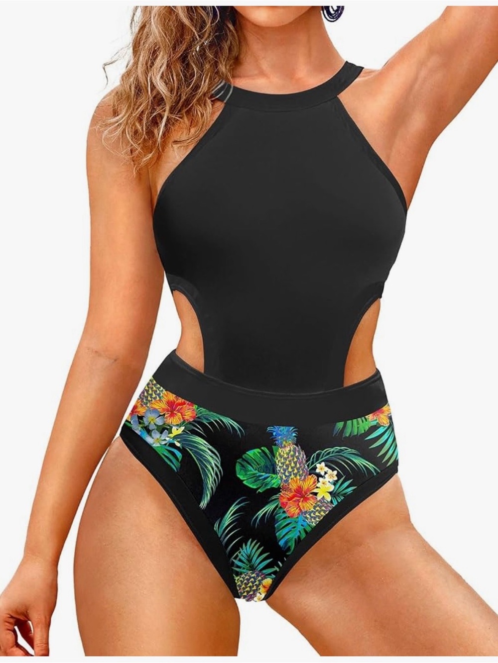 NWOT Holipick Women’s One Piece Swimsuit Cutout High Neck Bathing Suit S